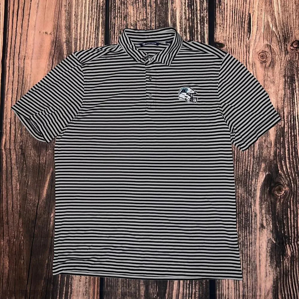 Cutter & Buck Men's Medium Carolina Panthers Short Sleeve‎ Striped Polo Shirt